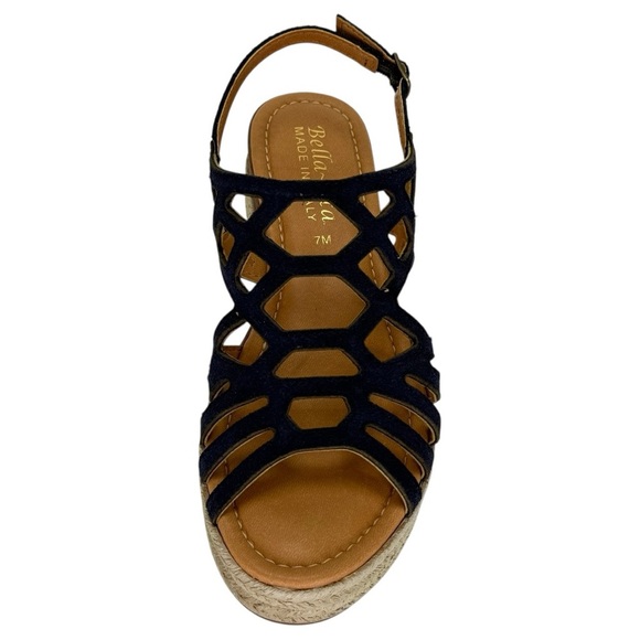 Bella Vita Zip-Italy Navy Leather Womens Wedge Sandals Size 7M - Picture 7 of 14